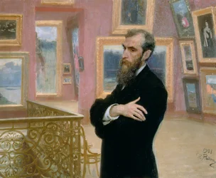 Porträt von Pavel Tretyakov (1832-98) in der Galerie, 1901